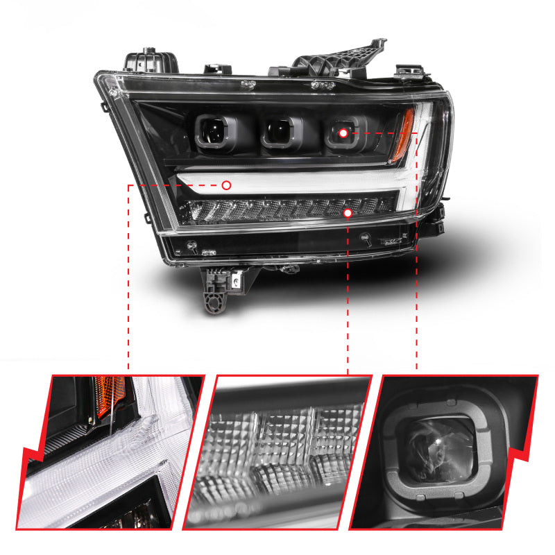ANZO 111628A-L 19-24 fits RAM 1500 (New Body/OE Halogen) Full LED Proj Headlights DRL/SeqSig Black - Driver Side