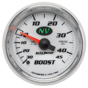 AutoMeter 7308 Autometer 52mm Mechanical 30 In Hg-Vac/45 PSI Vacuum / Boost Gauge