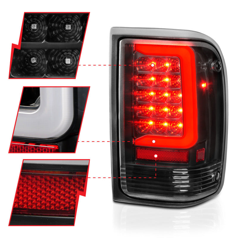 ANZO 311359 1997 fits Ford 93-19 Ranger LED Tail Lights w/ Light Bar Black Housing Clear Lens