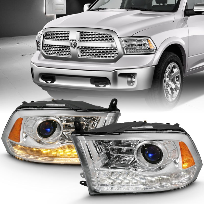 ANZO 111440 2018 fits Dodge 09-20 Ram 1500 Projector Plank Style Switchback H.L Halo Chrome Amber (OE Style)