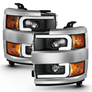 ANZO 111359 2015-2016 fits Chevrolet Silverado Projector Headlights w/ Plank Style Design Black w/ Amber