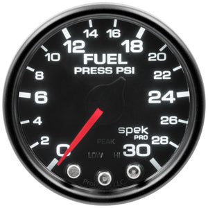 AutoMeter P31652 Autometer Spek-Pro Gauge Fuel Press 2 1/16in 30psi Stepper Motor W/Peak & Warn Blk/Smoke/Blk