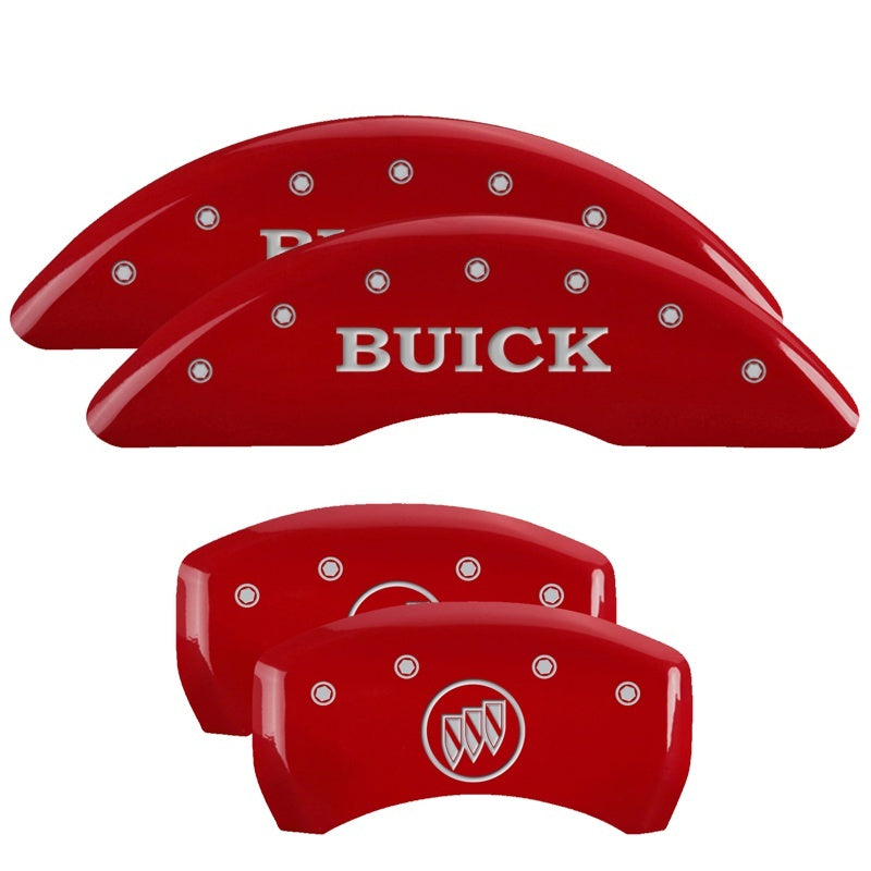 MGP 49013SBSHRD 4 Caliper Covers Engraved Front Buick Rear Red Finish Silver Cha