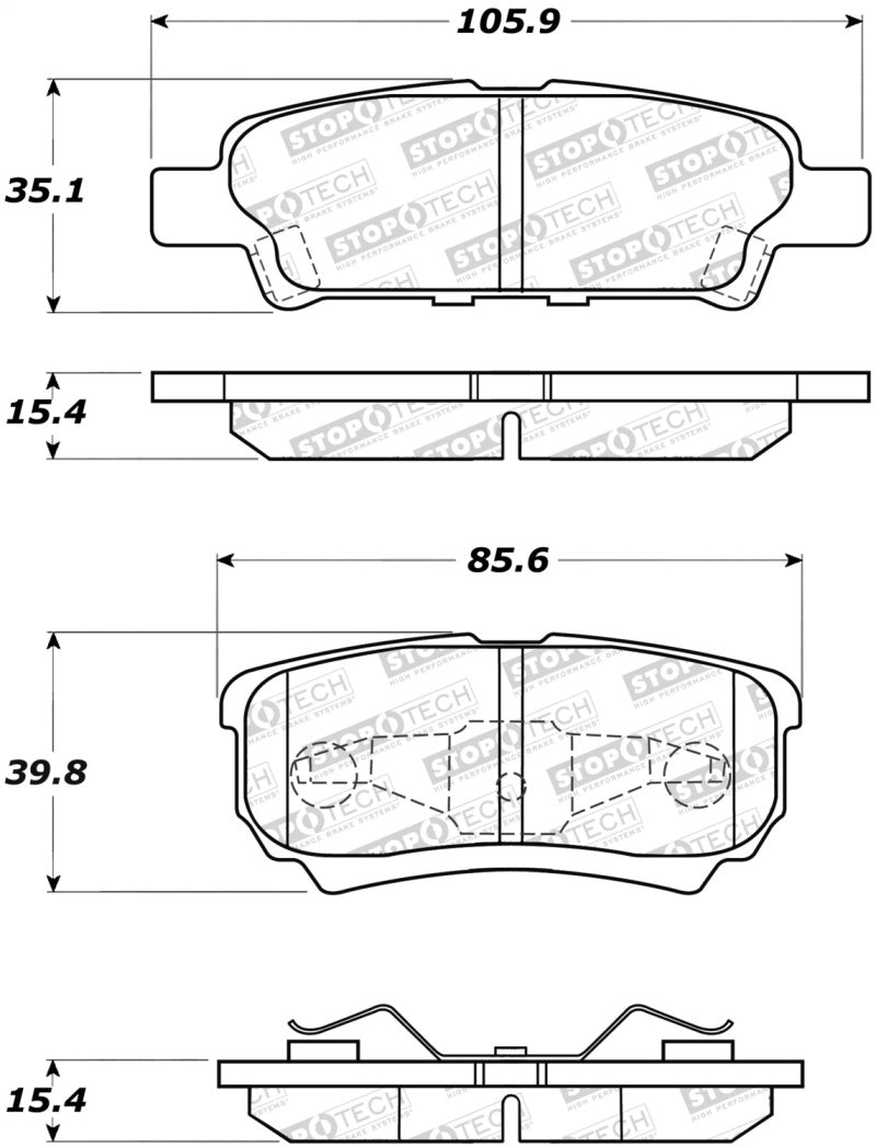 Stoptech 308.1037 07-17 Jeep Patriot Street Performance Rear Brake Pads