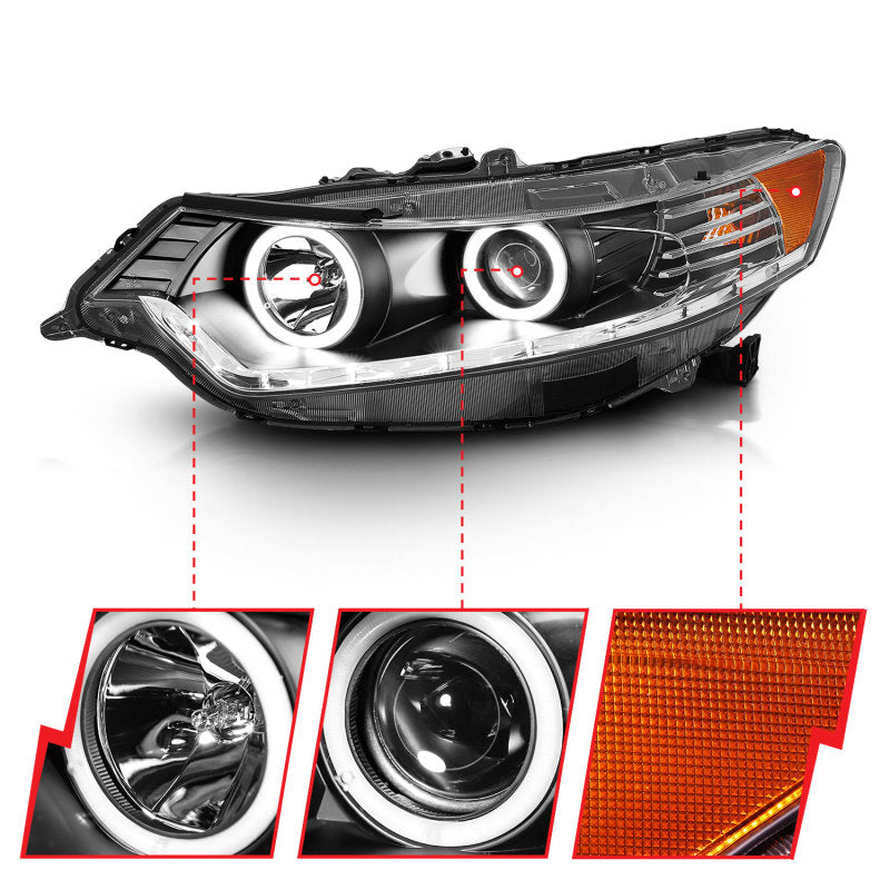 ANZO 121393 2012 fits Acura 09-20 Tsx Projector Headlights w/ Halo Black (CCFL) (HID Compatible)