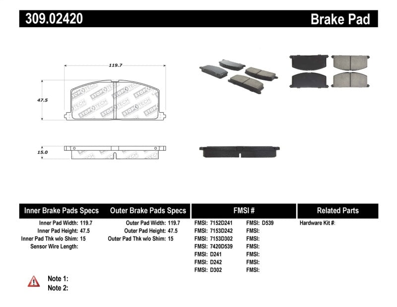 Stoptech 309.0242 Performance Brake Pads