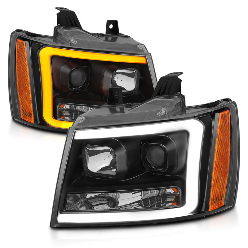 ANZO 111402 fits Chevy 07-14 Tahoe Projector Headlights w/ Plank Style Design Black w/ Amber