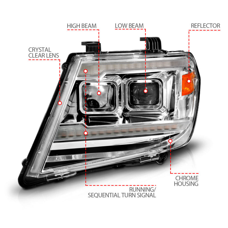 ANZO 111598 fits Nissan 09-20 Frontier Chrome Projector Plank Style DRL w/ Switchback & Sequential LED DRL