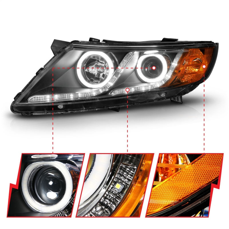 ANZO 121460 2013 fits Kia 11-20 Optima Projector Headlights w/ Halo Black (CCFL)