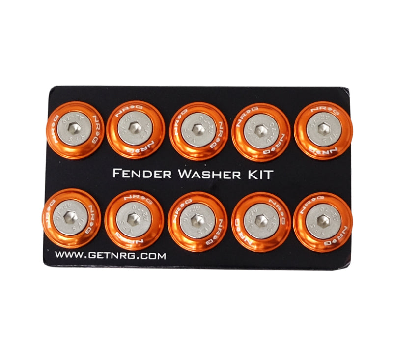 NRG FW-100OR Fender Washer Kit w/Rivets For Plastic (Orange) - Set of 10