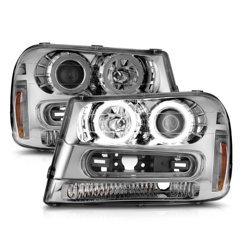 ANZO 111573 fits Chevrolet 02-09 Trailblazer Projector Headlights w/ Halo Chrome Housing (Non-LT Models)