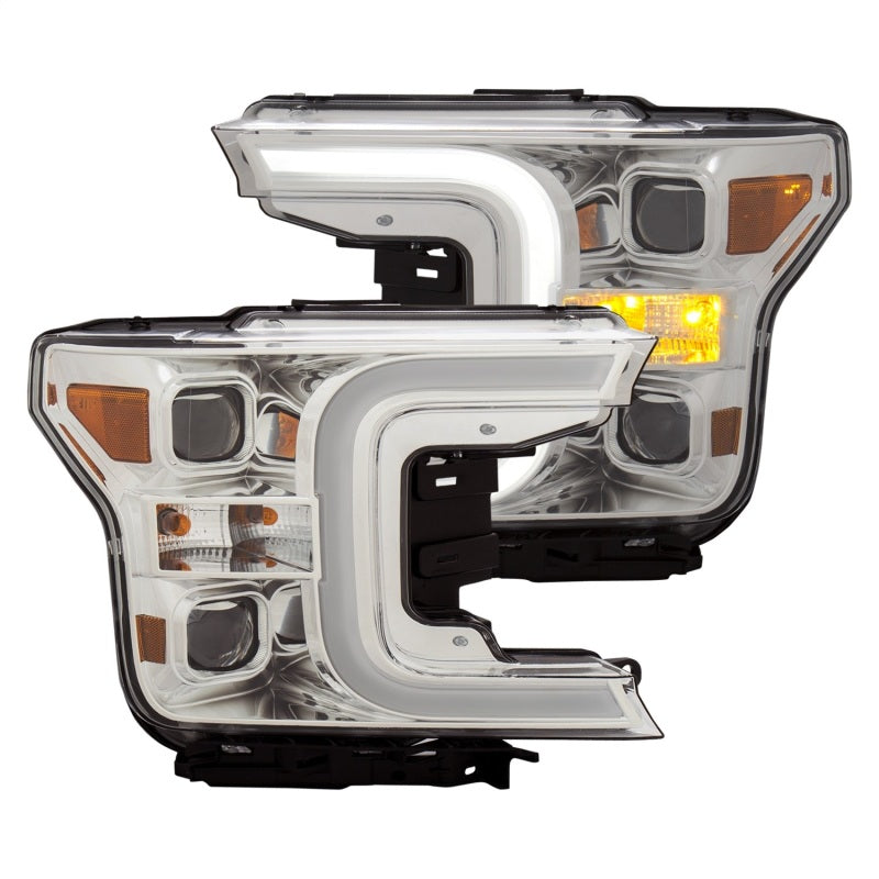 ANZO 111399 fits Ford 18-19 F-150 Projector Headlights w/Plank Style Switchback Chrome w/Amber