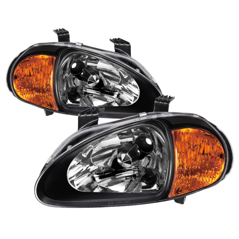 5013408 Xtune fits Honda 93-97 Del Sol 1Pc Amber Crystal Headlights Black HD-O