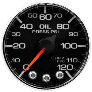 AutoMeter P325318 Autometer Spek-Pro Gauge Oil Press 2 1/16in 120psi Stepper Motor W/Peak & Warn Blk/Chrm