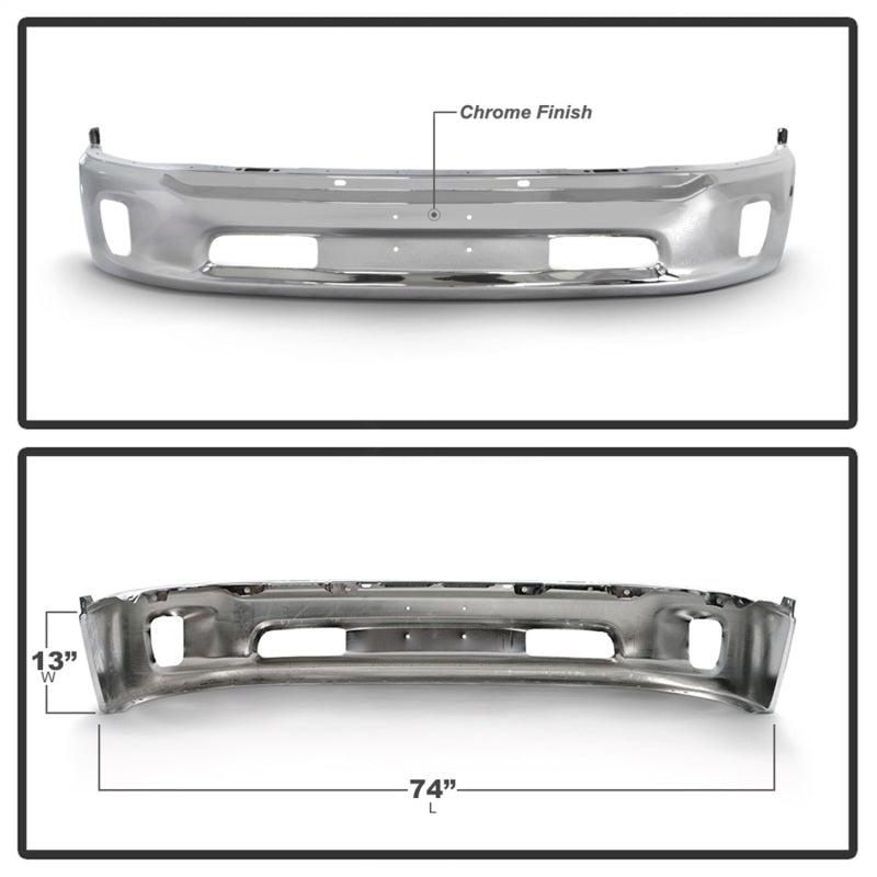 Spyder 9948503 fits Dodge 13-18 Ram 1500 Bottom w/o Sensor w/Fog Light Hole Front Bumper-Chrome (OEM 68160853AB)