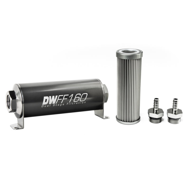 DeatschWerks 8-03-160-010K-516 Stainless Steel 5/16in 10 Micron Universal Inline Fuel Filter Housing Kit (160mm)