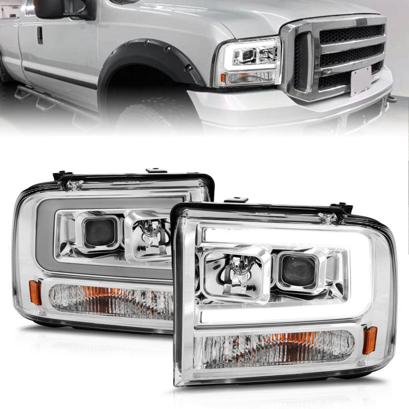 ANZO 111552 fits Ford 99-04 F250/F350/F450/Excursion (excl 99) Projector Headlights - w/Light Bar Chrome Housing