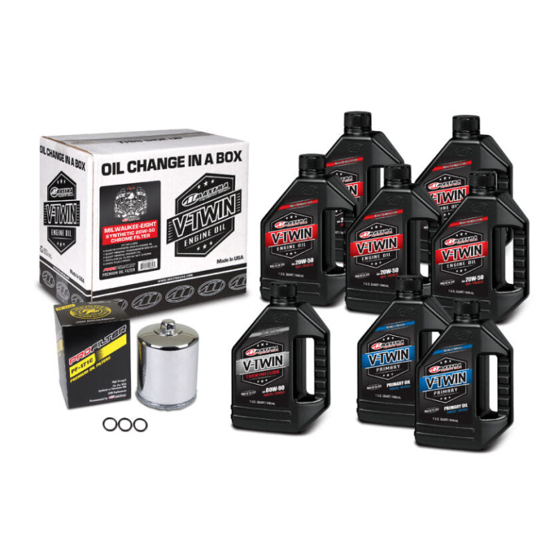 Maxima 90-129018PC V-Twin Oil Change Kit Synthetic w/ Chrome Filter Milwaukee-Eight