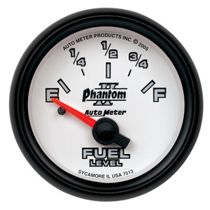 AutoMeter 7513 Autometer Phantom 2-1/16in 0-90 OHM Fuel Level Gauge