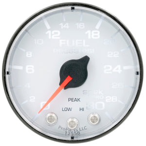 AutoMeter P316128 Autometer Spek-Pro Gauge Fuel Press 2 1/16in 30psi Stepper Motor W/Peak & Warn Wht/Blk