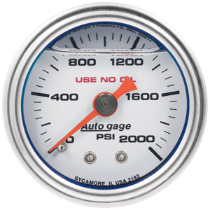 AutoMeter 2183 Autometer AutoGage 1.5in Liquid Filled Mechanical 0-2000 PSI Fuel Pressure Gauge - White
