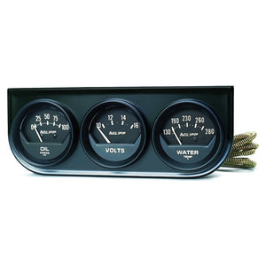 AutoMeter 2348 Autometer AutoGage 2in 3-Gauge 0-100 PSI Oil Press/130-280 Deg Water Temp/10-16V Voltmeter - Black