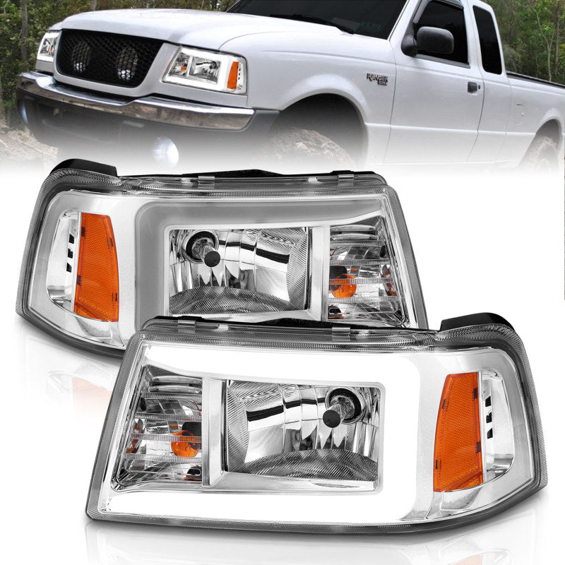 ANZO 111512 2011 fits Ford 01-20 Ranger Crystal Headlights w/ Light Bar Chrome Housing