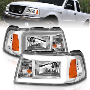 ANZO 111512 2001-2011 fits Ford Ranger Crystal Headlights w/ Light Bar Chrome Housing