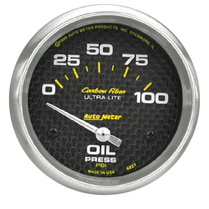 AutoMeter 4827 Autometer Carbon Fiber 66.7mm Short Sweep Electronic 0-100 PSI Oil Pressure Gauge