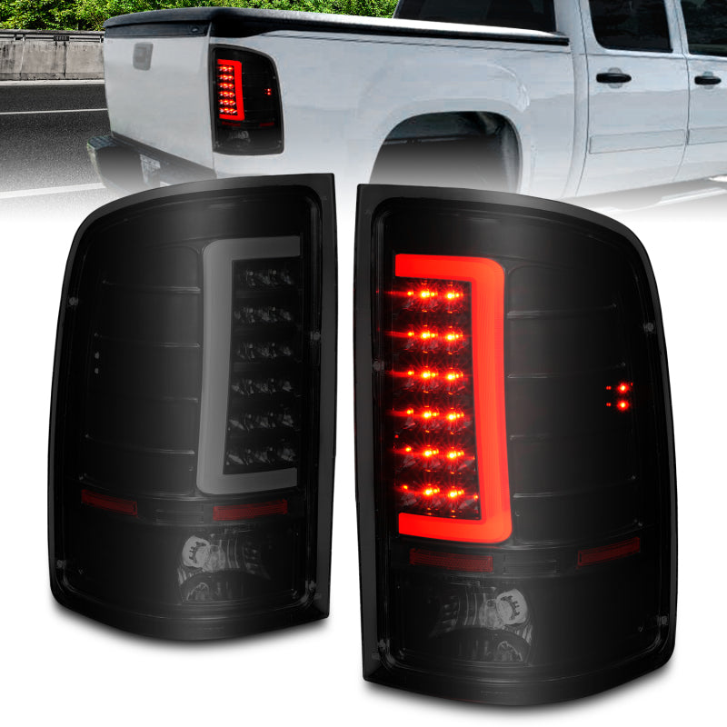 ANZO 311389 2013 fits GMC 07-20 Sierra LED Tail Lights w/ Light Bar Black Housing Smoke Lens