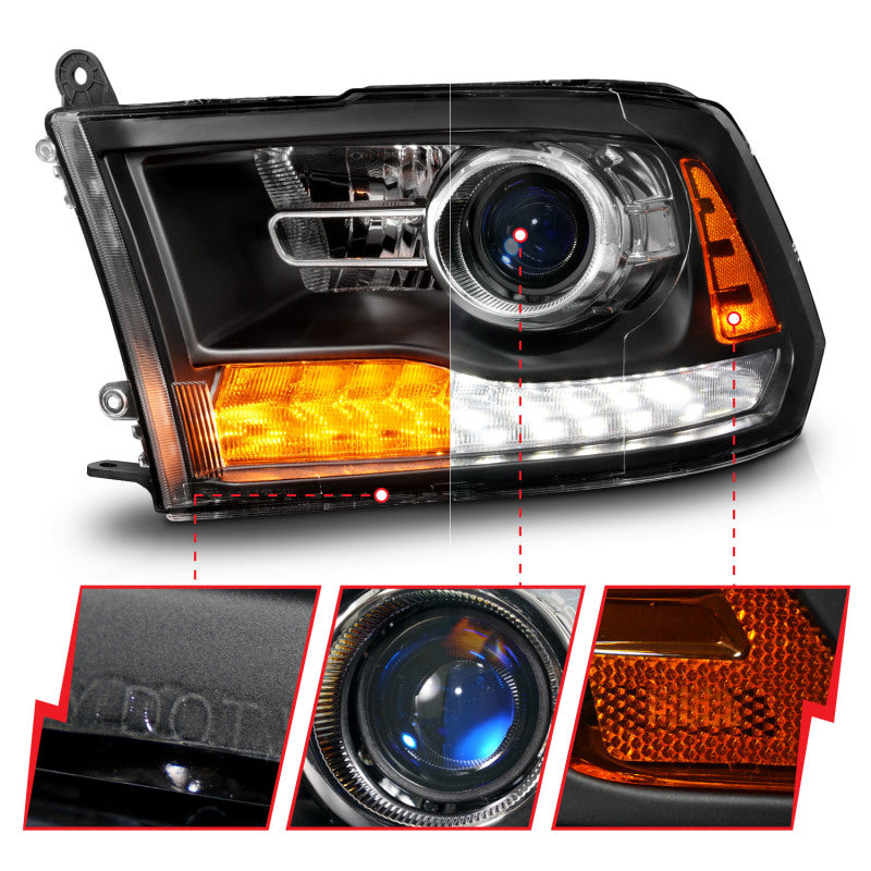 ANZO 111609 fits Dodge 09-18 Ram 1500/2500/3500 LED Plank Style Headlights Switchback + Sequential - Matte Black