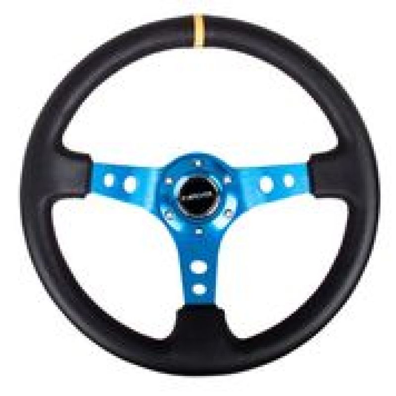 NRG RST-006BL RST-006BL Reinforced Steering Wheel Blk Leather w/Blue Circle