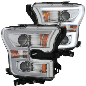 ANZO 111348 2015-2016 fits Ford F-150 Projector Headlights w/ Plank Style Design Chrome w/ Amber