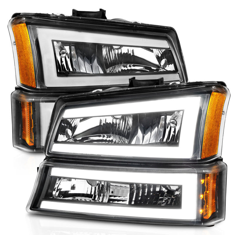 ANZO 111501 2006 fits Chevrolet 03-20 Silverado 1500 Crystal Headlights w/ Light Bar Black Housing