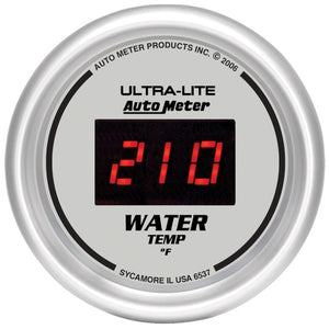 AutoMeter 6537 Autometer Ultra-Lite 2-1/16in 340 Deg F Silver Dial Digital w/ Red LED Water Temperature Gauge