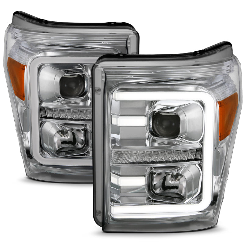 ANZO 111407 fits Ford 11-16 F-250/F-350/F-450 Projector Headlights w/ Plank Style Switchback Chrome w/Amber