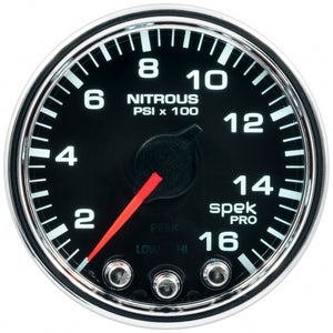 AutoMeter P32031 Autometer Spek-Pro Gauge Nitrous Press 2 1/16in 1600psi Stepper Motor W/Peak & Warn Blk/Chrm