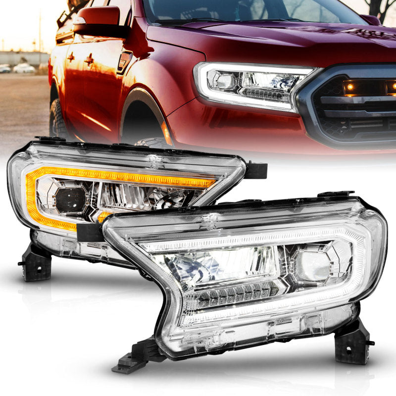 ANZO 111614 fits Ford 19-23 Ranger Full LED Projector Headlights w/ Initiation & Sequential - Chrome