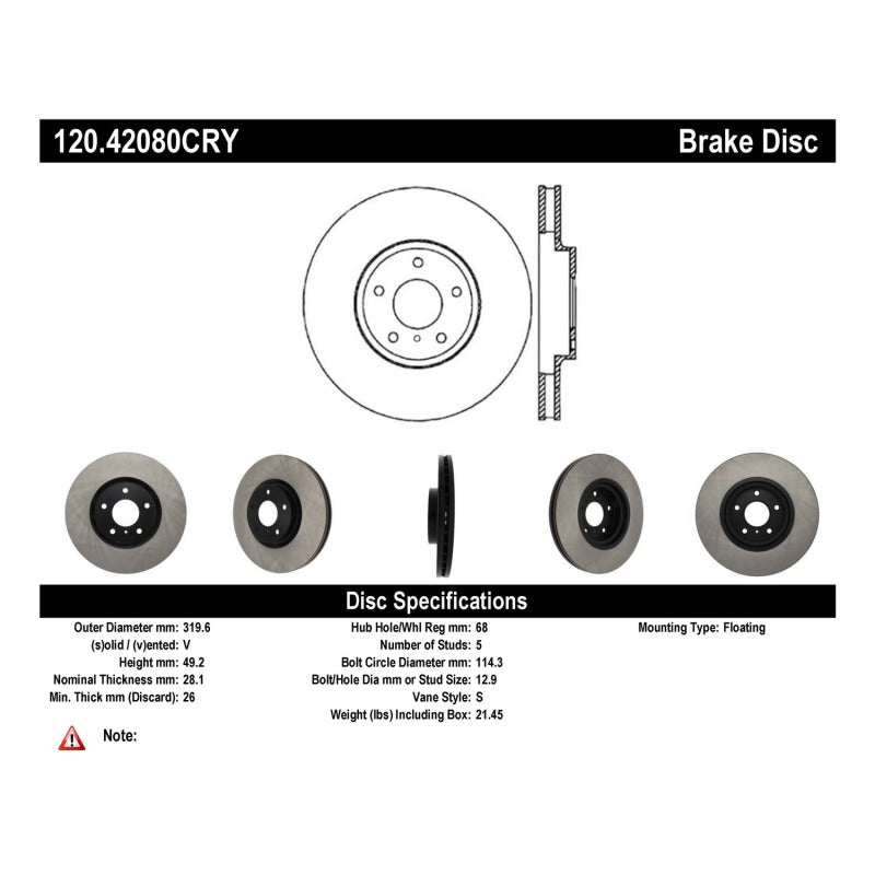 Stoptech 120.42080CRY 06-07 350Z / 05-07 G35 / 06-07 G35X Front CRYO-STOP Rotor