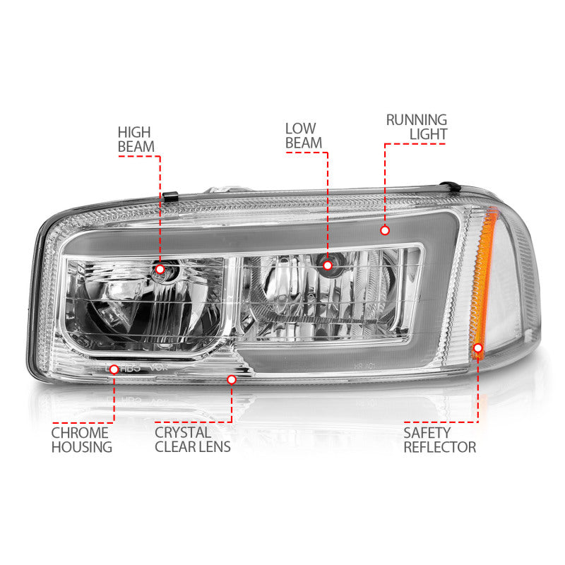 Anzo 111523 99-17 fits GMC Sierra/Denali Headlights Chrome Amber (w/C Light Bars)