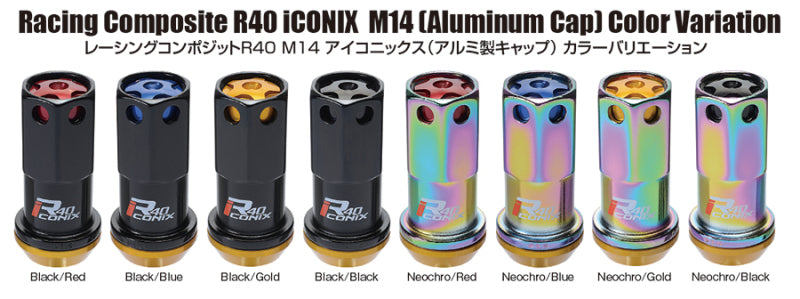 Project Kics WRIA14NK 14X1.50 Neochrome R40 Iconix Lug Nuts (Black Cap) - 20 Pcs
