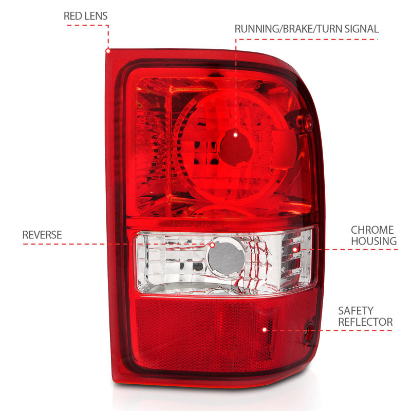 ANZO 211182 2011 fits Ford 01-20 Ranger Taillights w/ Red/Clear Lens (OE Replacement) Pair