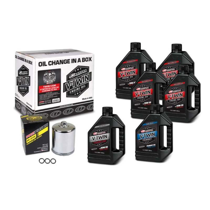 Maxima 90-119016PC V-Twin Oil Change Kit Synthetic w/ Chrome Filter Twin Cam