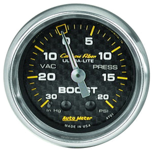 AutoMeter 4701 Autometer Carbon Fiber 52mm 20 PSI Mechanical Boost Gauge