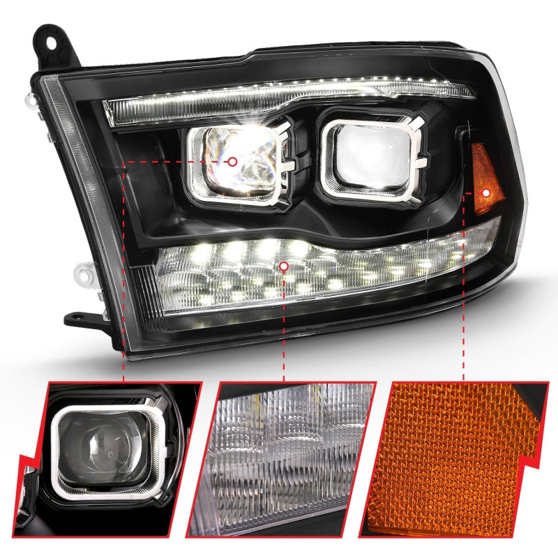 ANZO 111464 2018 fits Dodge 09-20 Ram 1500 Led Projector Plank Style Switchback H.L Halo Black Amber (OE Style)