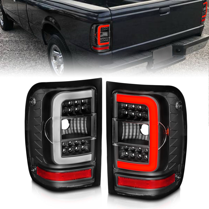 ANZO 311390 2011 fits Ford 01-20 Ranger LED Tail Lights w/ Light Bar Black Housing Clear Lens