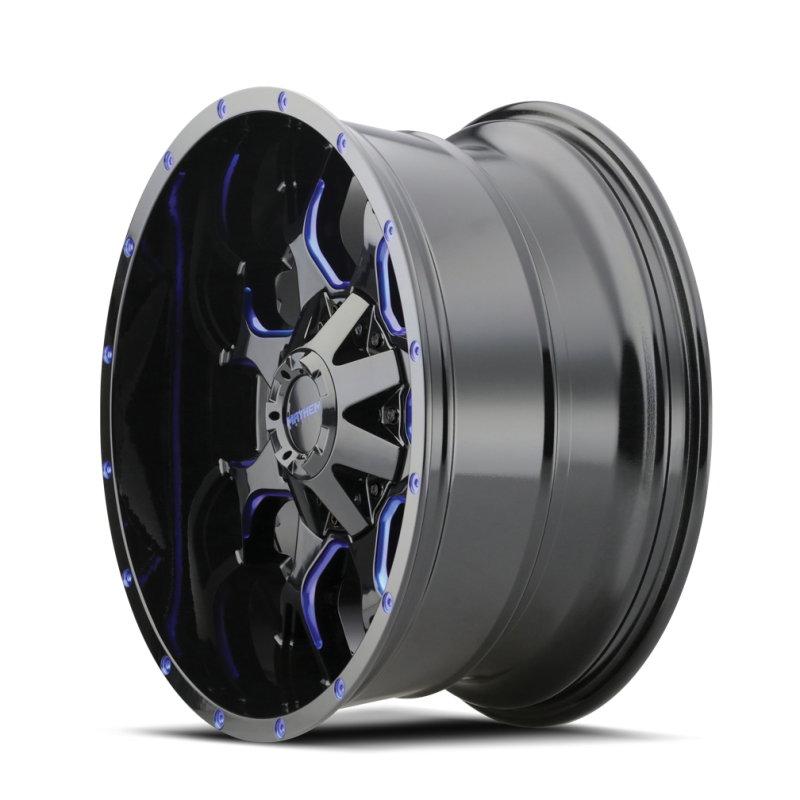 Mayhem 8015-2137BTB 8015 Warrior 20x10 / 6x135 BP / -25mm Offset / 106mm Hub Black w/ Prism Blue Wheel