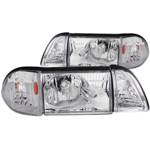 ANZO 121195 1987-1993 fits Ford Mustang Crystal Headlights Chrome w/ Corner Lights 2pc