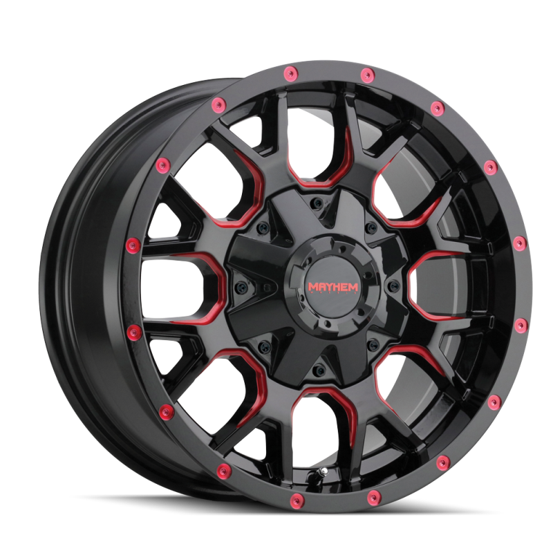 Mayhem 8015-2152BTR 8015 Warrior 20x10 / 5x127 BP / -25mm Offset / 87mm Hub Black w/ Prism Red Wheel