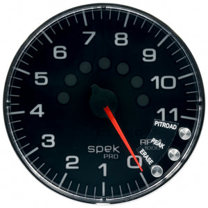 AutoMeter P239318 Autometer Spek-Pro Gauge Tachometer 5in 11K Rpm W/Shift Light & Peak Mem Black/Chrome